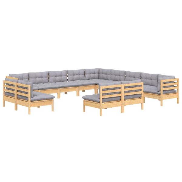 vidaXL Garden Lounge Set Grey Solid pinewood, fabric (100% polyester)