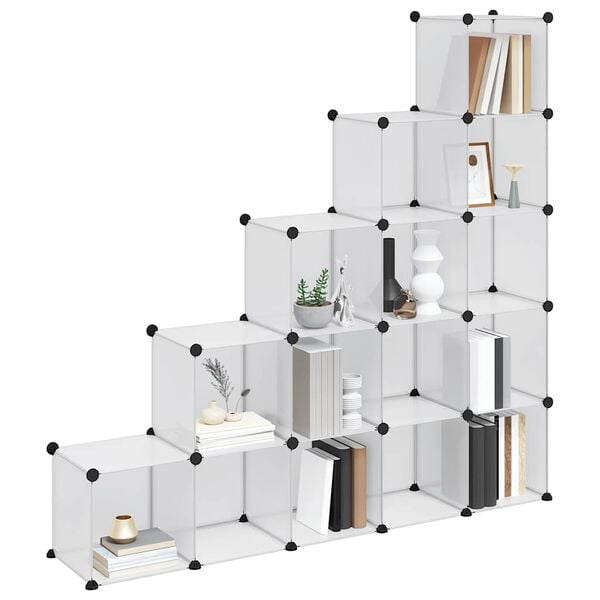 vidaXL Storage Cube Organizer Transparent PP plastic, steel Large