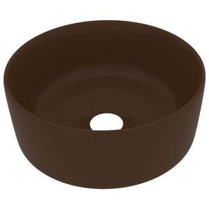 vidaXL Luxury Wash Basin Round Matt Dark Brown 15.7x5.9" Ceramic