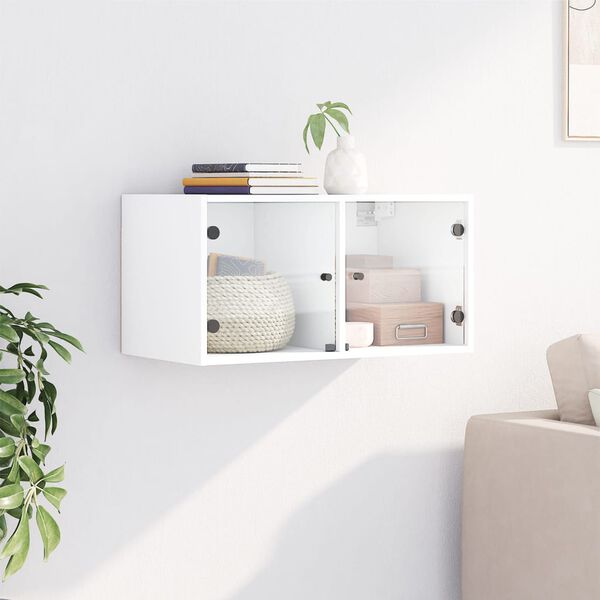 vidaXL Wall Cabinet White Engineered wood, Glass Medium Wall Cabinet
