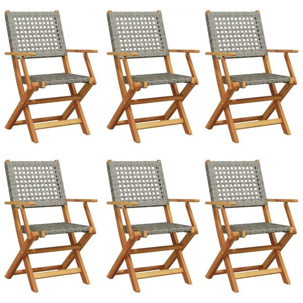 vidaXL Garden Chair Set of 6 Grey Solid acacia wood, PE rattan Standard