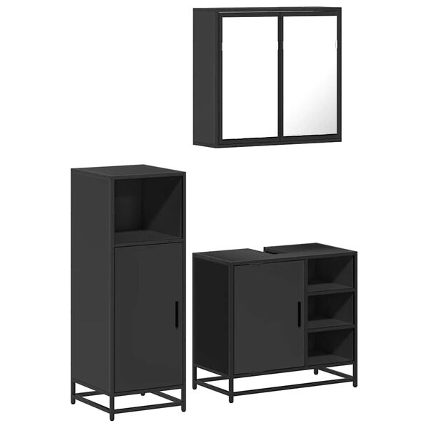 vidaXL Bathroom Furniture Set Black Engineered wood, metal, glass
