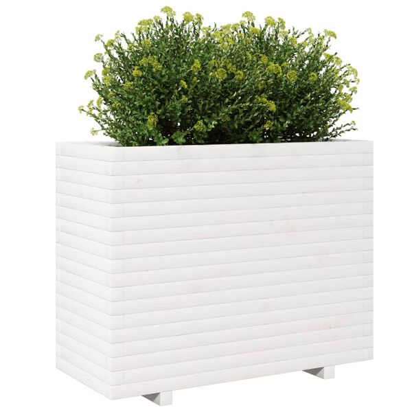 vidaXL Garden Planter White Solid pine wood Large Decorative Inlays