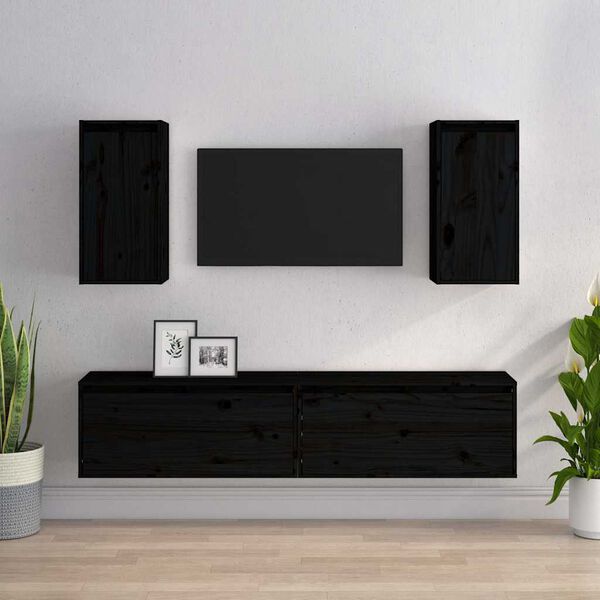 vidaXL 4 Piece TV Cabinet Set Black Solid Wood Pine (813464+813494)