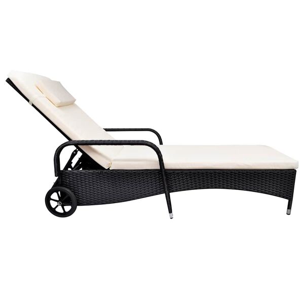 vidaXL Rattan Sun Bed Black, Cream Poly Rattan Adult-sized