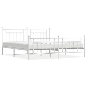 vidaXL Bed Frame White Powder-Coated Steel 76.0 x 80.0 in Industrial