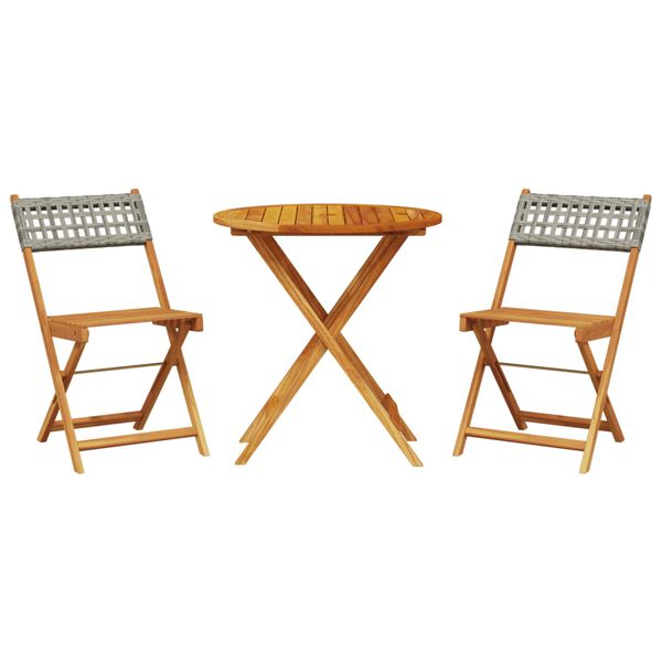 vidaXL Bistro Set Grey Solid acacia wood, PE rattan Compact Collapsible