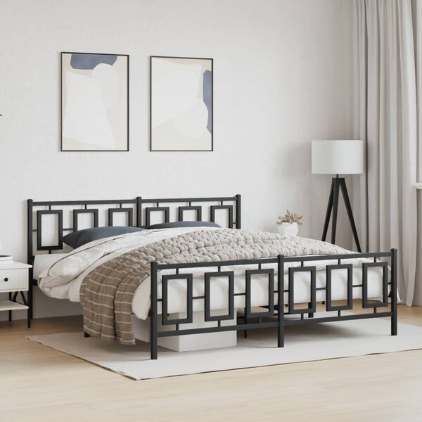 vidaXL Bed Frame Black Steel Full Bed Frame Rectangular Modern