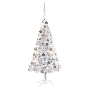 vidaXL Artificial Pre-lit Christmas Tree with Ball Set Silver 59.1" PET
