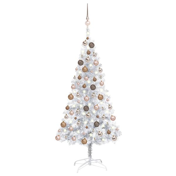 vidaXL Artificial Pre-lit Christmas Tree with Ball Set Silver 59.1" PET