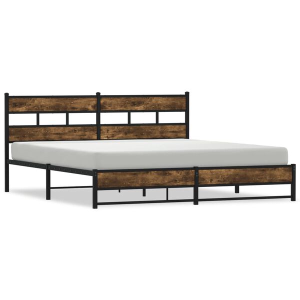 vidaXL Bed Frame Smoked Oak Steel Super King Bed Frame Rectangular