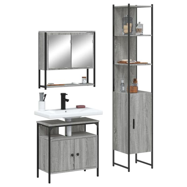 vidaXL Bathroom Furniture Set Grey Sonoma Engineered Wood Three Piece Set