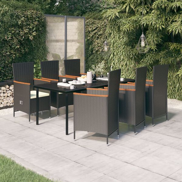 vidaXL Garden Dining Set Black and Cream White