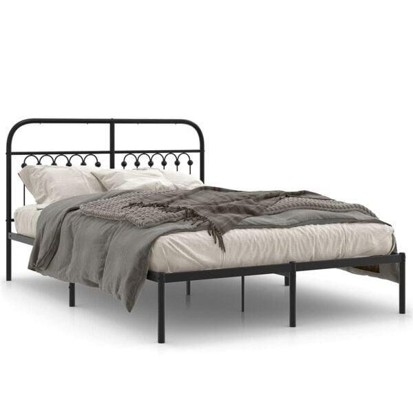 vidaXL Bed Frame Black Steel 55.1 x 74.8 in Bed Frame Rectangular