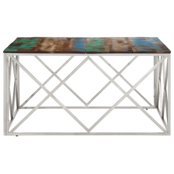 vidaXL Coffee Table Silver Stainless steel frame, solid reclaimed wood top
