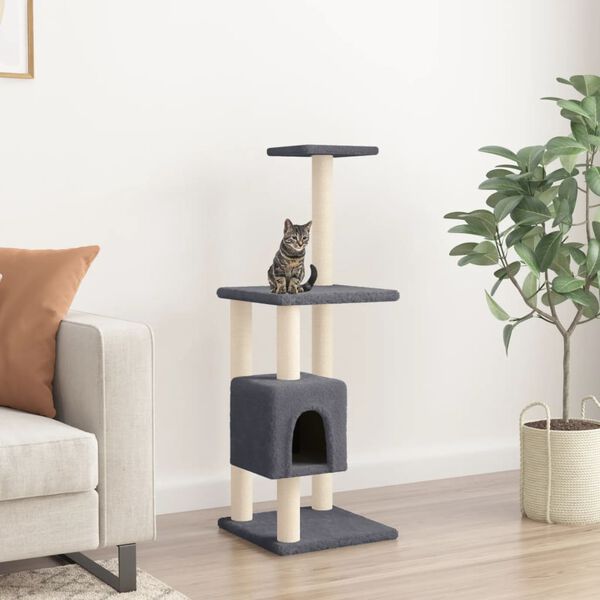 vidaXL Cat Tree Dark grey Engineered wood, plush, sisal 40.9 in Cat Tree