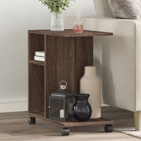 vidaXL Side Table with Wheels Brown Oak 19.7"x11.8"x21.7" Engineered Wood
