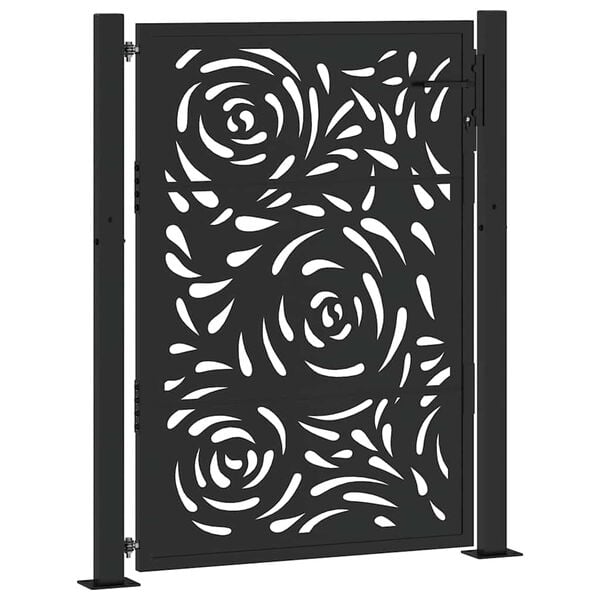 vidaXL Garden Gate Black 39.4x49.2" Steel Flame  Design