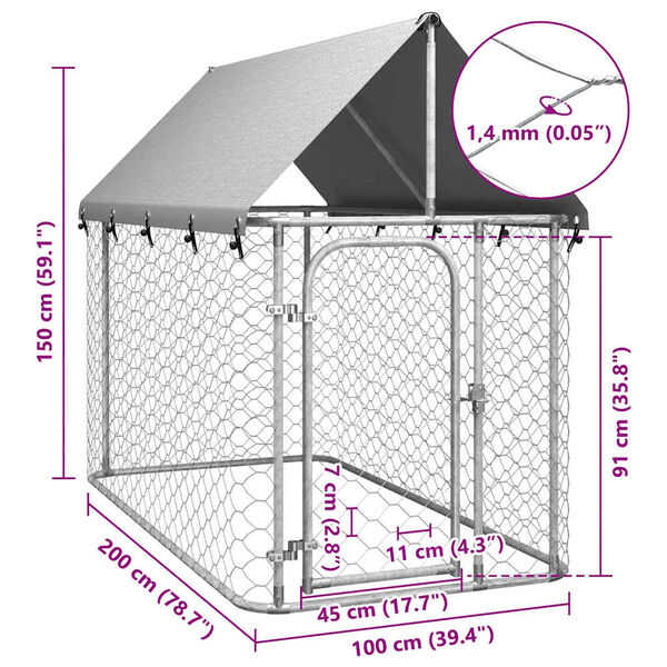 vidaXL Dog Kennel Silver Galvanized steel, Polyethylene