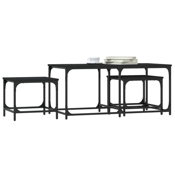 vidaXL Nesting Coffee Table Set of 3 Black Engineered wood, metal