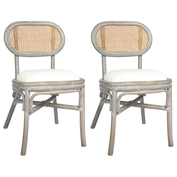 vidaXL Dinner Chair Set of 2 Grey Natural Rattan Standard Ergonomic