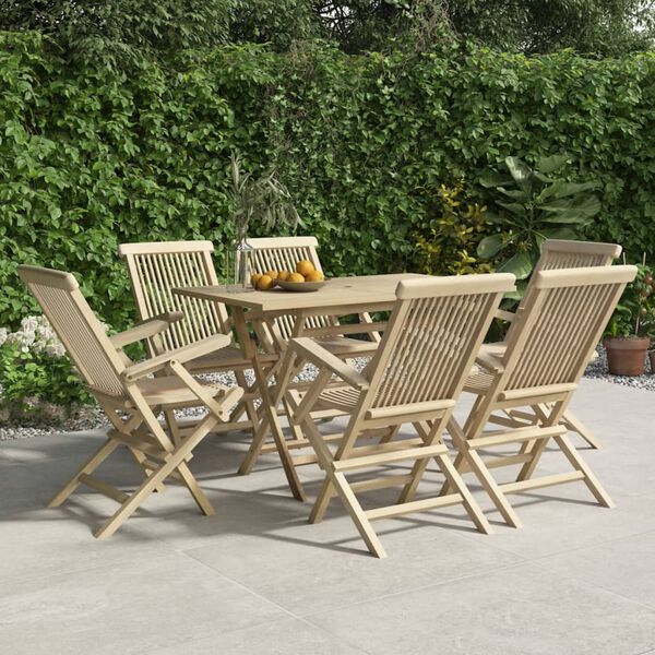 vidaXL Garden Dining Set Grey Solid teak wood Medium Foldable