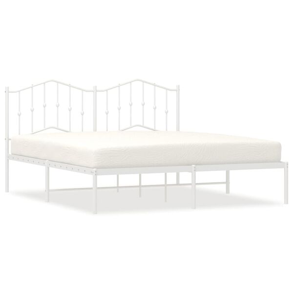 vidaXL Bed Frame White Steel 72 x 84 in Bed Frame Rectangular Modern