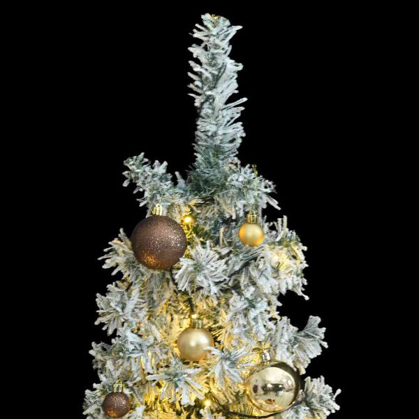 vidaXL Slim Christmas Tree 300 LEDs & Ball Set & Flocked Snow 118.1"