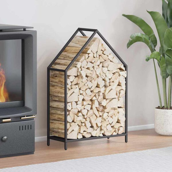vidaXL Firewood Rack Black 23.6x9.8x35.4" Cold-rolled steel