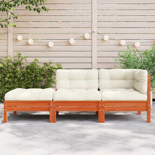 vidaXL Garden Sofa Wax Brown, Cream Solid Pine Wood Large 2-Seater