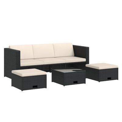 vidaXL 4 Piece Patio Lounge Set with Cushions Poly Rattan Black