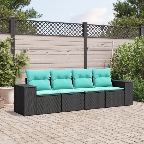 vidaXL Patio Sofa Set Black PE rattan Large Washable Covers