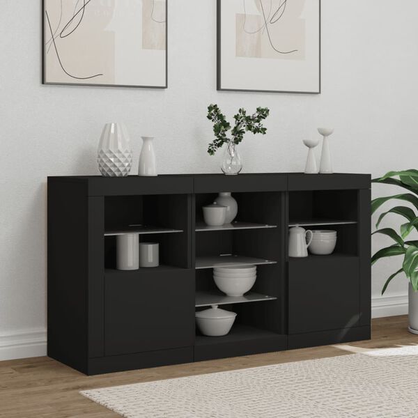 vidaXL Sideboard Black Engineered wood, Glass Medium Sideboard
