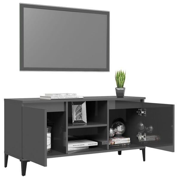 vidaXL TV Cabinet High gloss grey Engineered wood, metal Medium