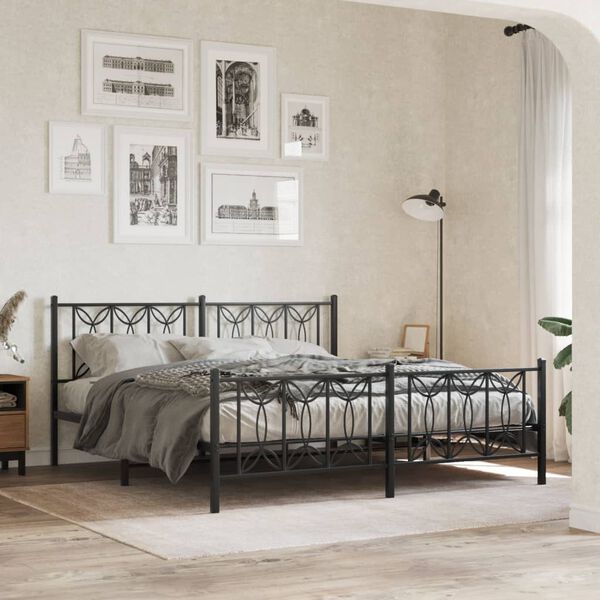 vidaXL Metal Bed Frame without Mattress with Footboard Black 70.9"x78.7"