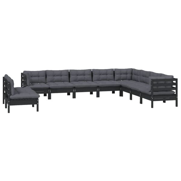 vidaXL Garden Lounge Set Black Solid Pine Wood, Polyester Standard