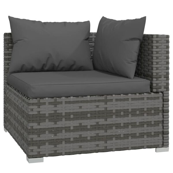 vidaXL Garden Lounge Set Gray PE rattan, powder-coated steel, plastic