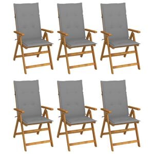 vidaXL Garden Chair Set of 6 Natural acacia wood, Grey cushion