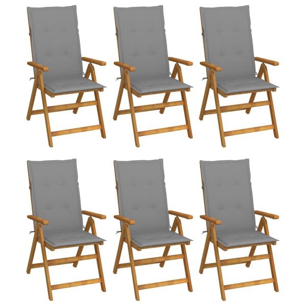 vidaXL Garden Chair Set of 6 Natural acacia wood, Grey cushion
