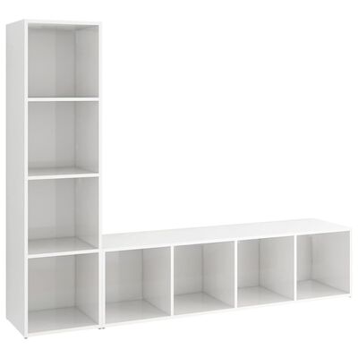 vidaXL TV Cabinets 2 pcs High Gloss White 56.1"x13.8"x14.4" Chipboard