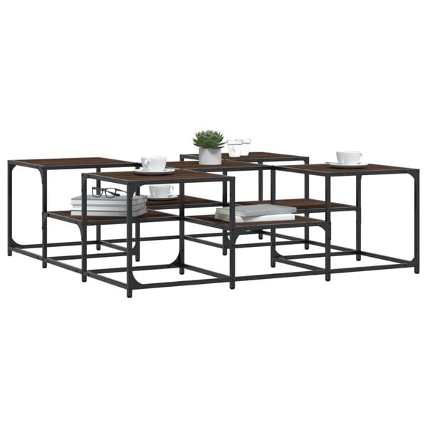 vidaXL Coffee Table Brown Oak Engineered Wood, Metal Large