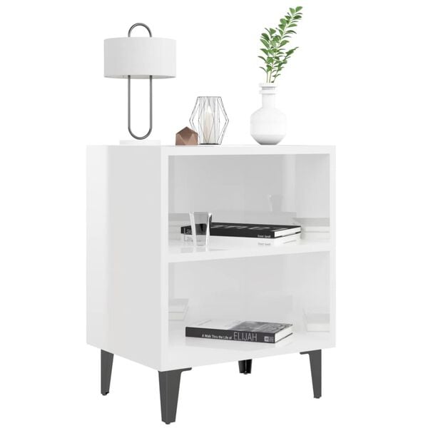 vidaXL Bed Cabinet Set of 2 High gloss white Engineered wood, metal