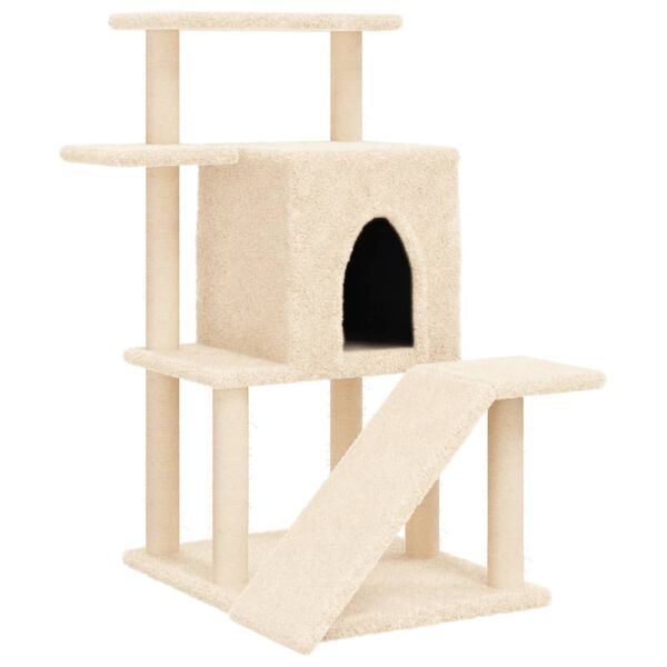 vidaXL Cat Tree Cream Engineered wood, plush, sisal 38.2 in tall Durable