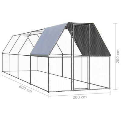 vidaXL Outdoor Chicken Cage 6.6'x26.2'x6.6' Galvanized Steel