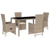vidaXL 5 Piece Patio Dining Set with Cushions Beige Poly Rattan
