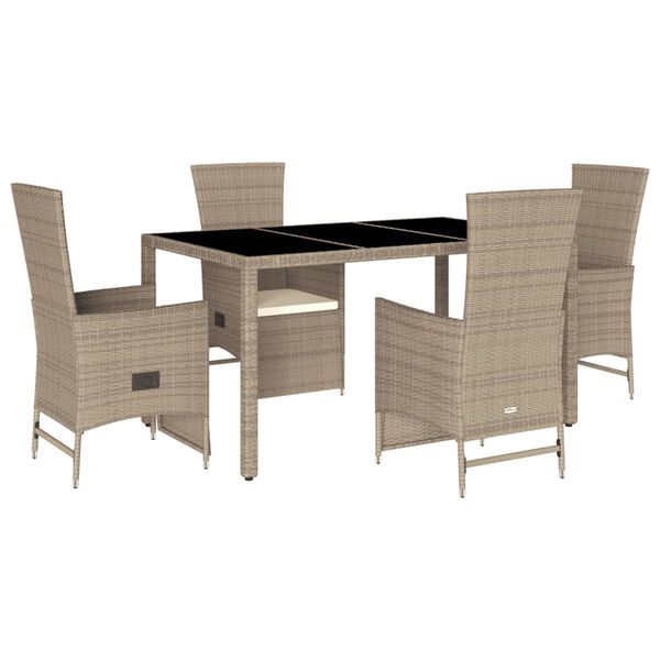 vidaXL 5 Piece Patio Dining Set with Cushions Beige Poly Rattan