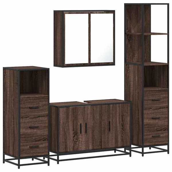 vidaXL Bathroom Furniture Set Brown oak Engineered wood, Metal Standard