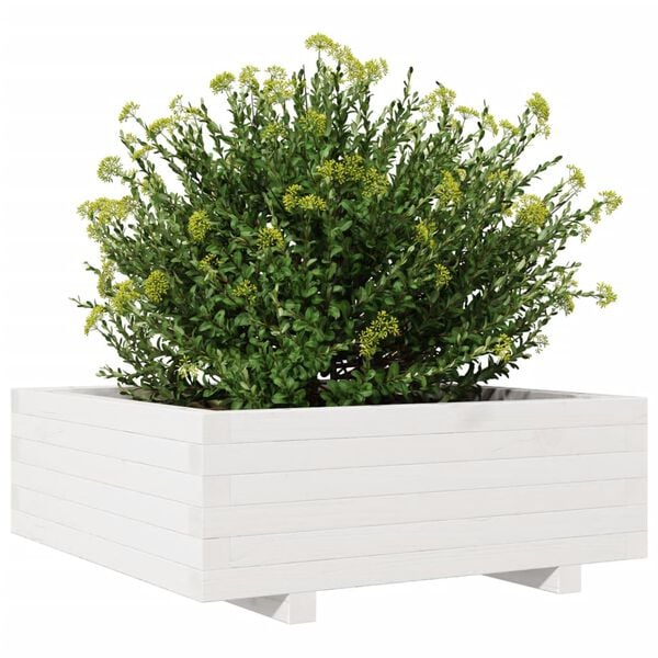 vidaXL Garden Planter White Solid Pine Wood Large Decorative Inlays