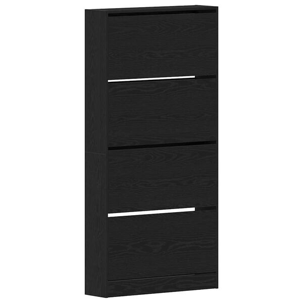 vidaXL Shoe Cabinet Black Oak 31.50 x 8.27 x 64.37 in Engineered Wood