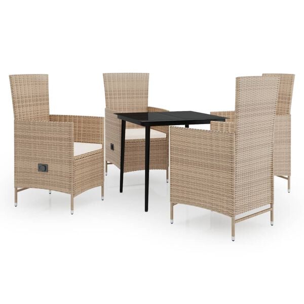 vidaXL Garden Dining Set Beige and Black PE Rattan 5 Piece Set